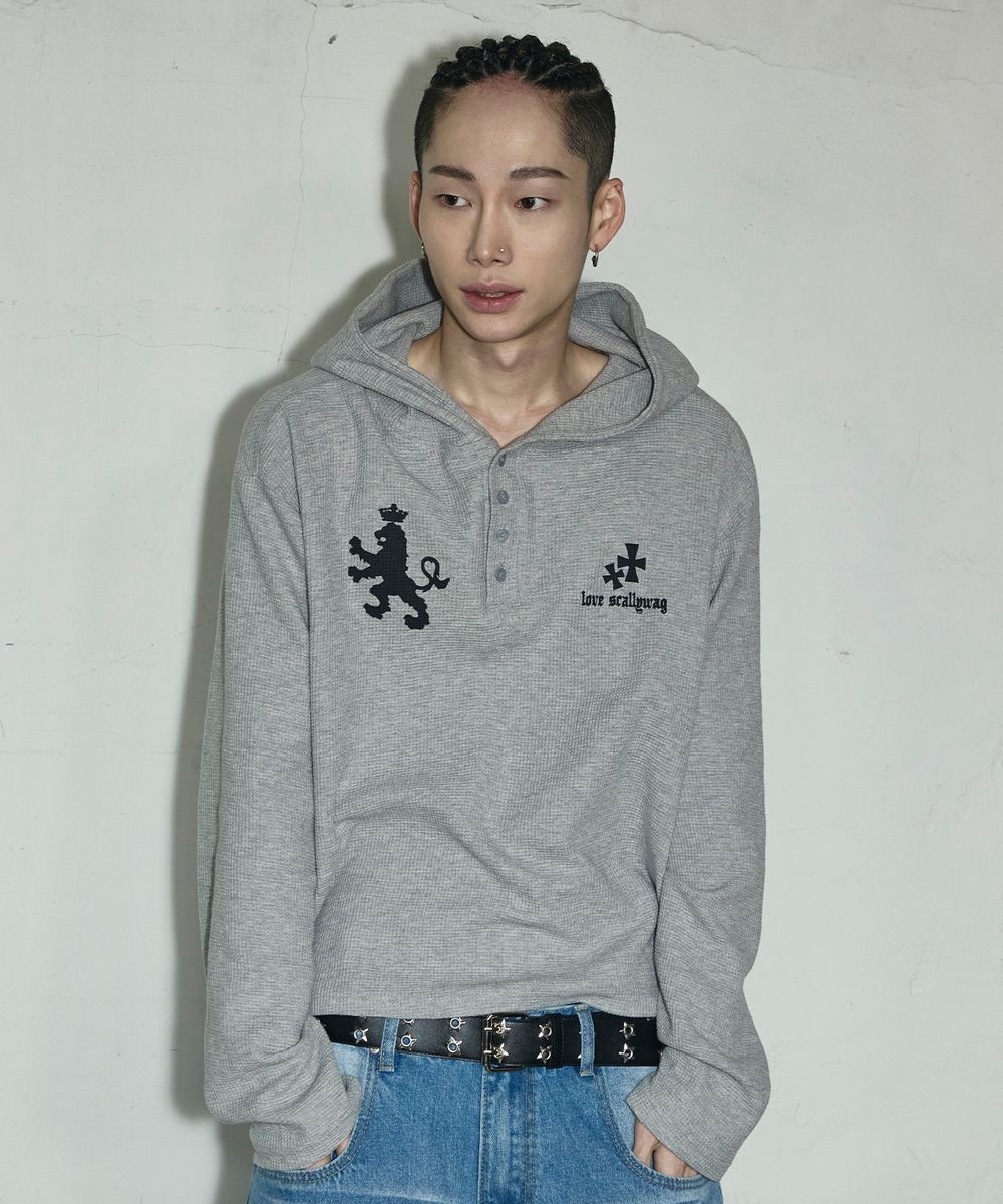 SCALLYWAG waffle henley neck hoodie 와플 헨리넥 후디