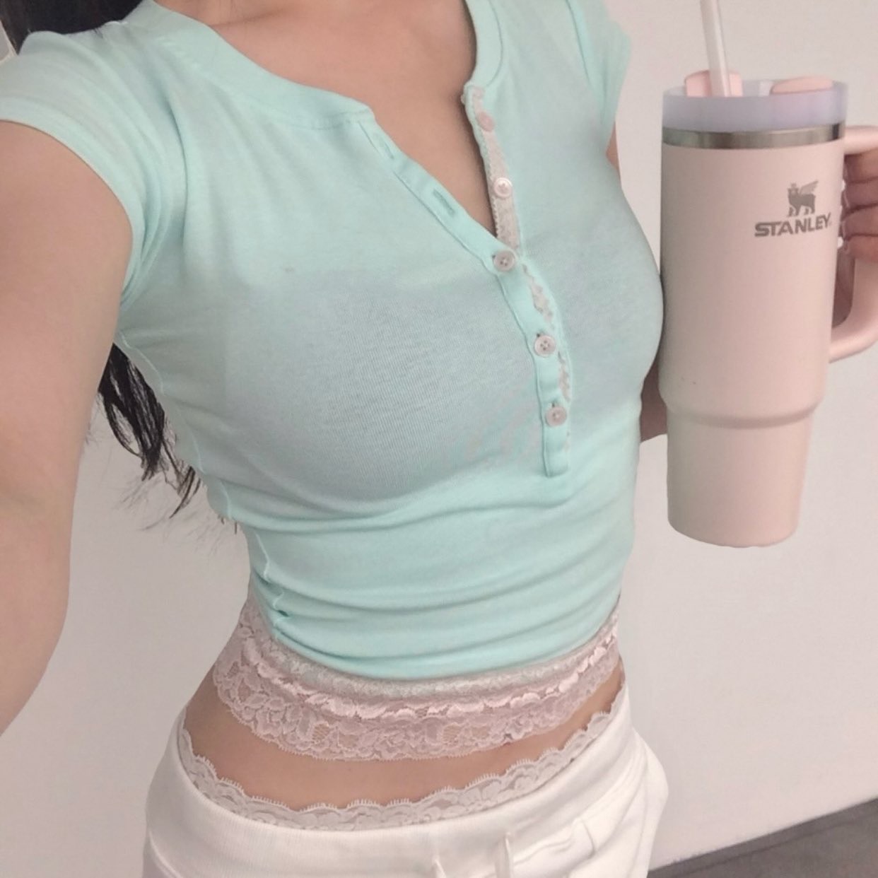 KYA/REI/ASA同款 FORUSRING Baby powder lace tee