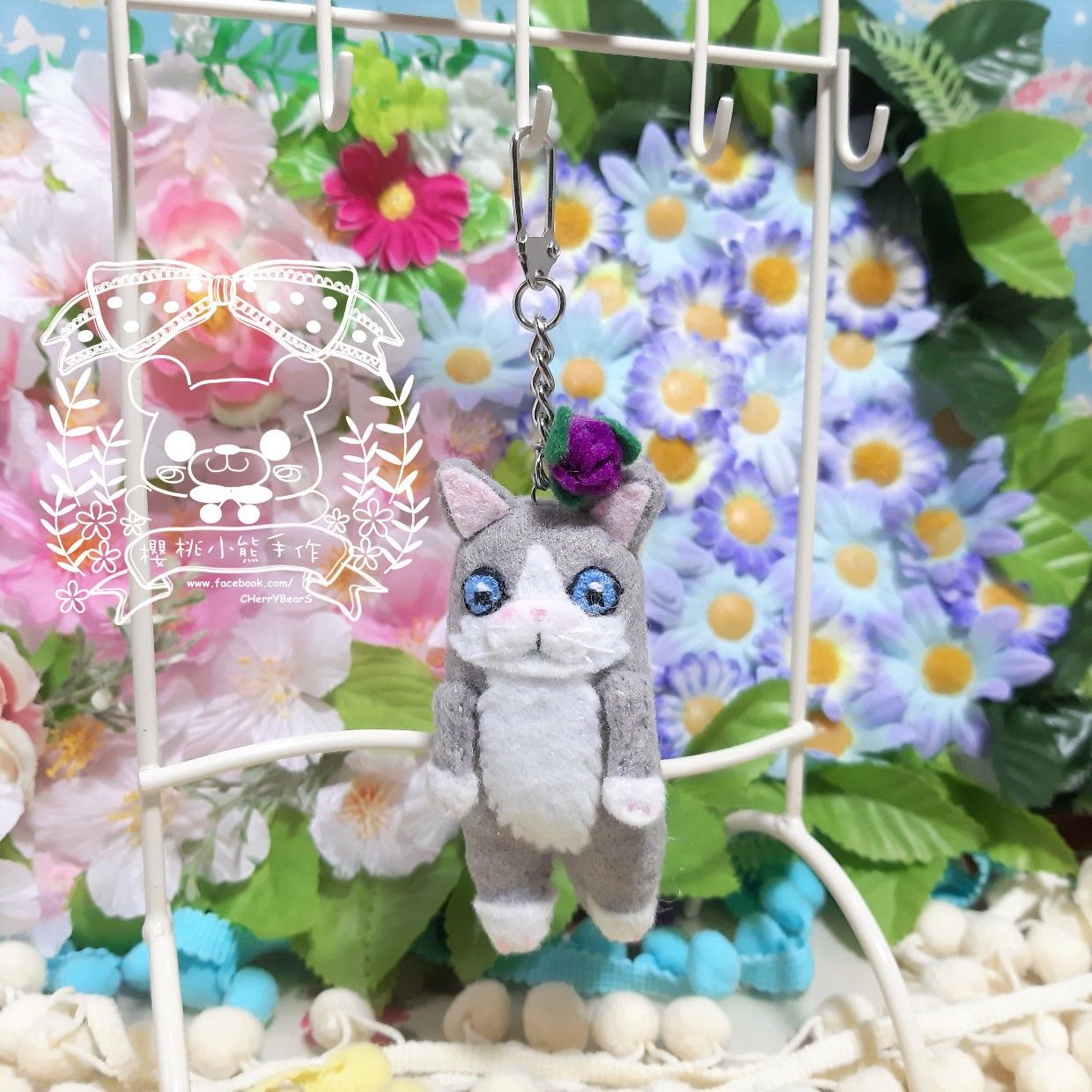 養一隻小狐狸手作＊手工 原創【灰賓士貓布偶吊飾鑰匙圈】