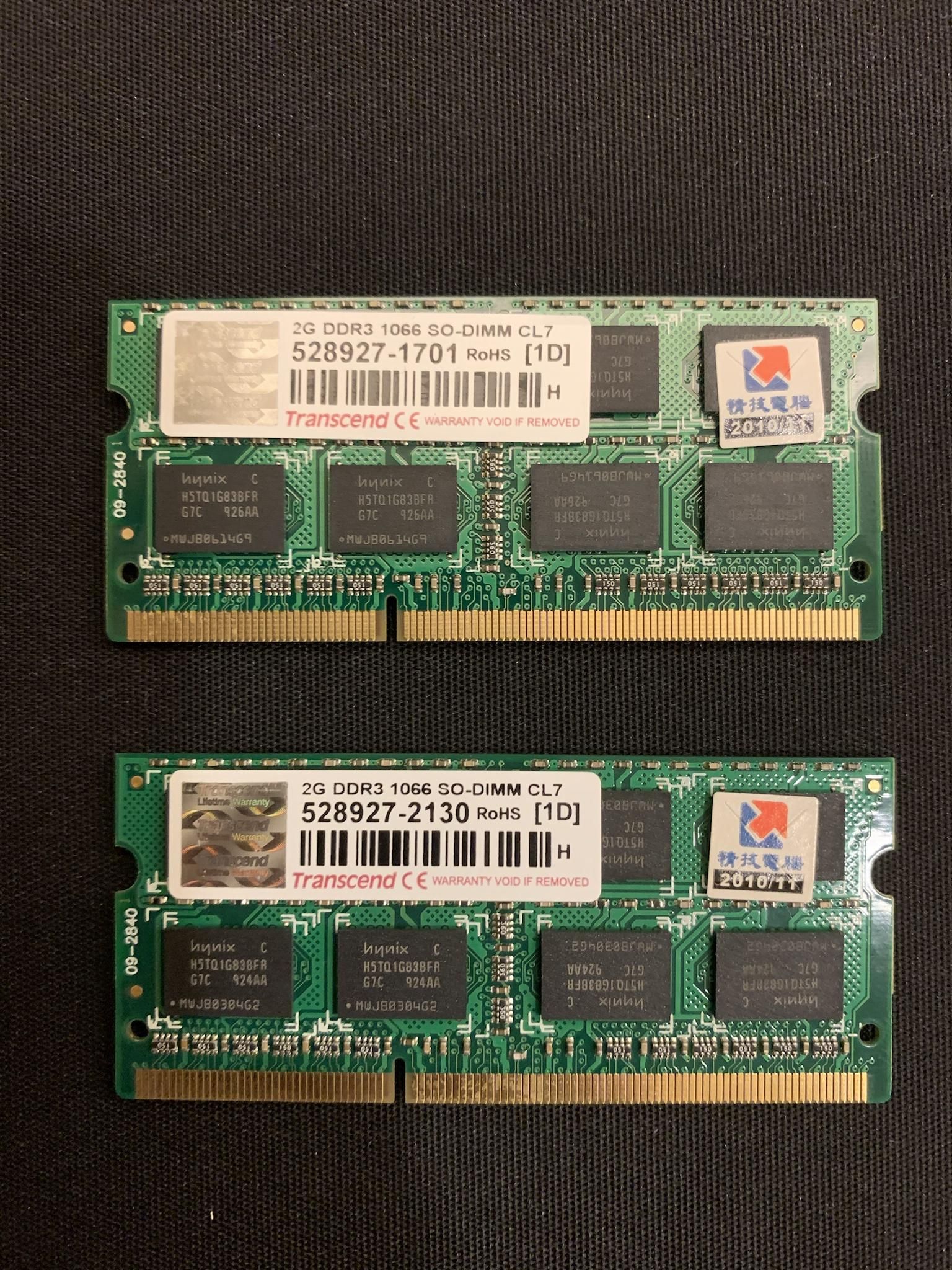 筆電DDR3 1066記憶體 2Gx2（創見）