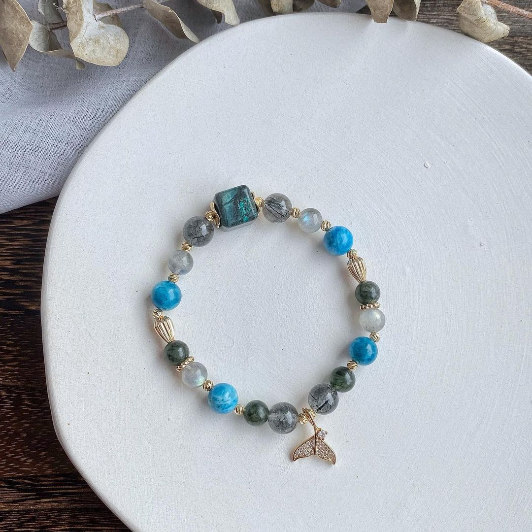 【波賽頓的覺醒】- 藍銅礦藍磷灰藍髮晶綠髮晶拉長石手鍊