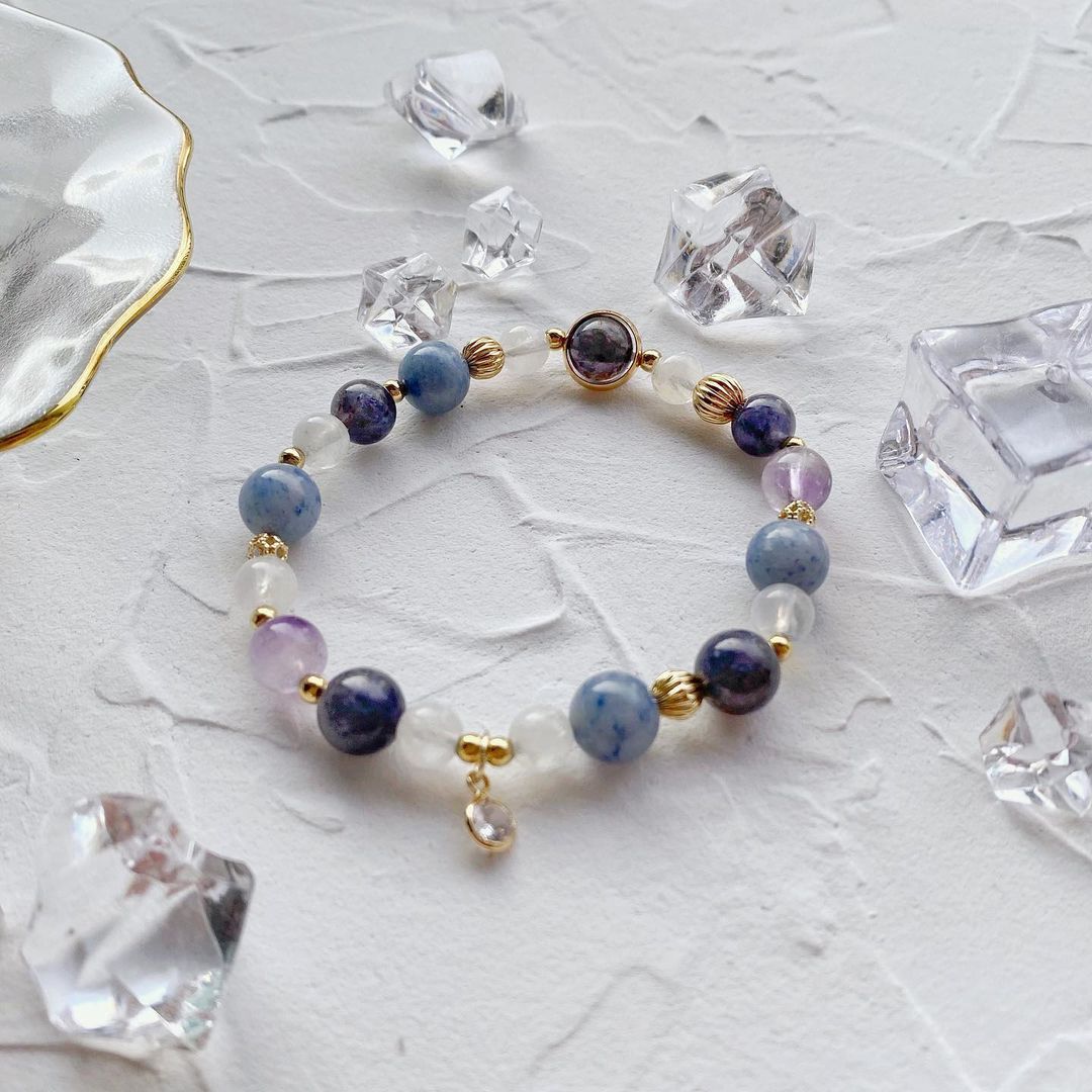 【藍莓冰沙】- 紫超七菫青石藍紋石月光石手鍊