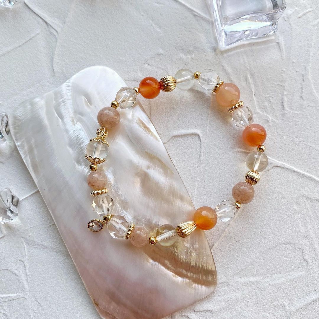 【葡萄柚冰茶】- 鹽源瑪瑙太陽石黃水晶白水晶手鍊