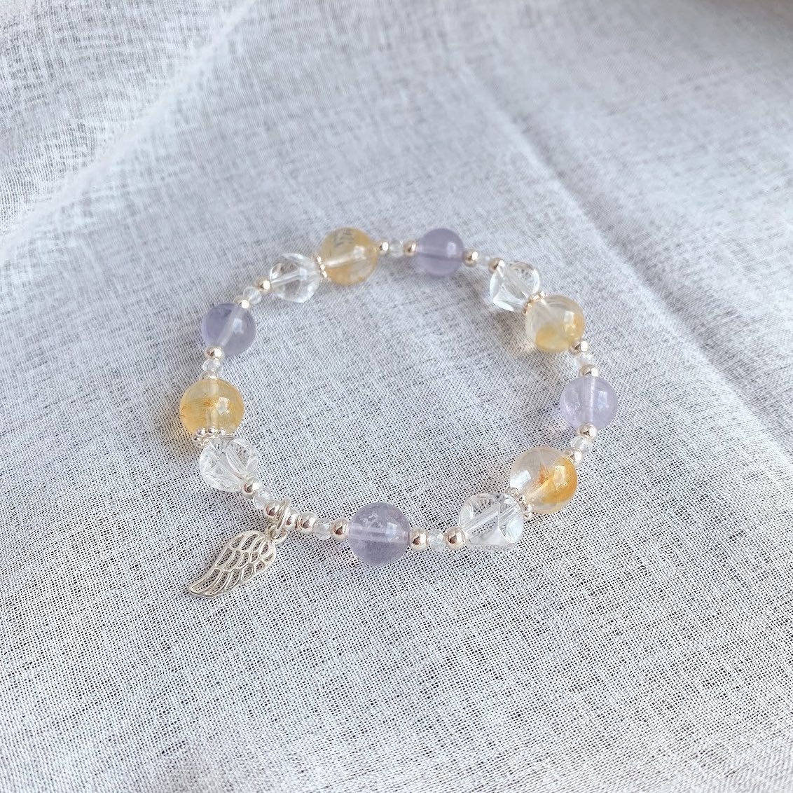 【白日夢】- 紫螢石黃膠花白水晶手鍊