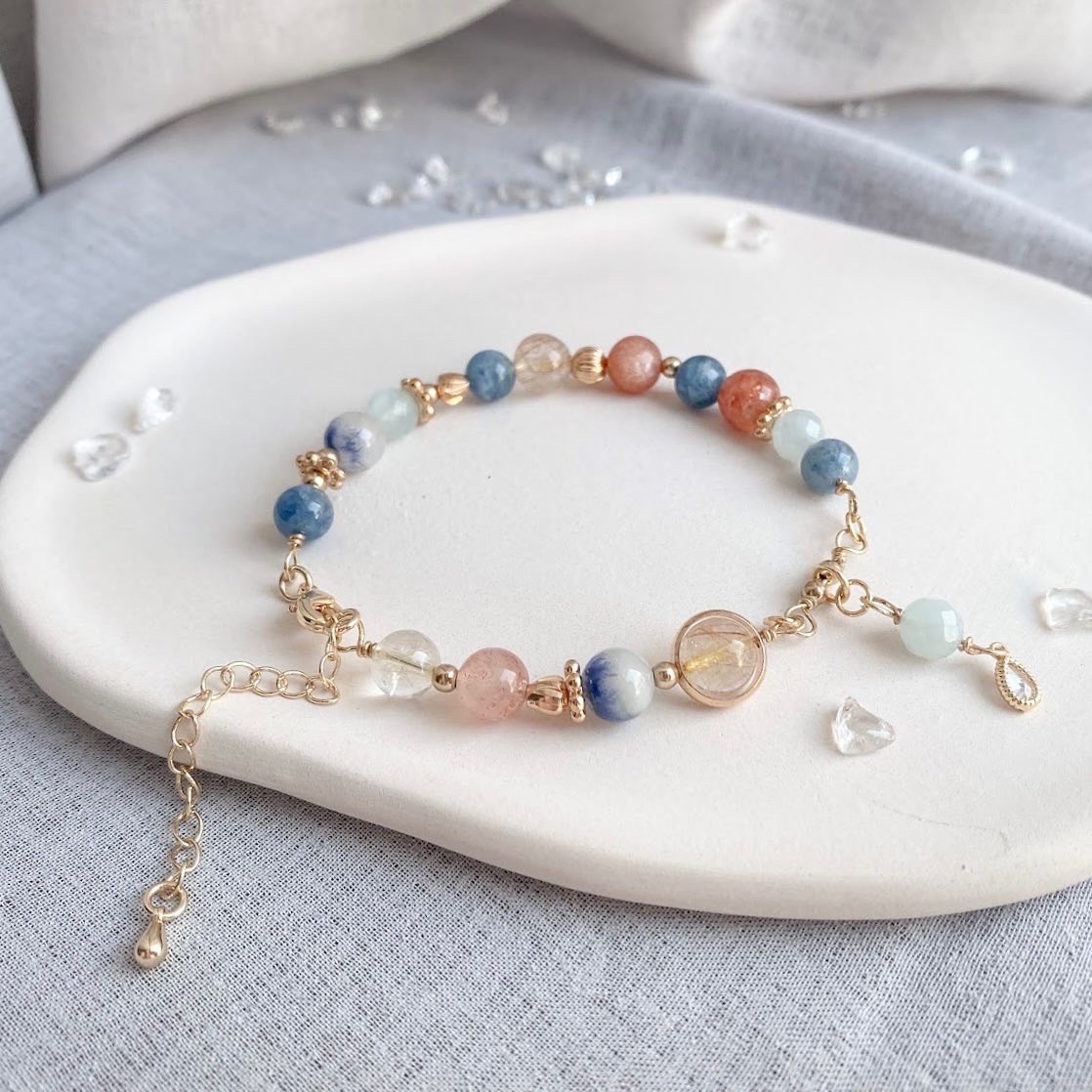 【海上微光】- 金髮晶藍線石海藍寶金太陽手鏈