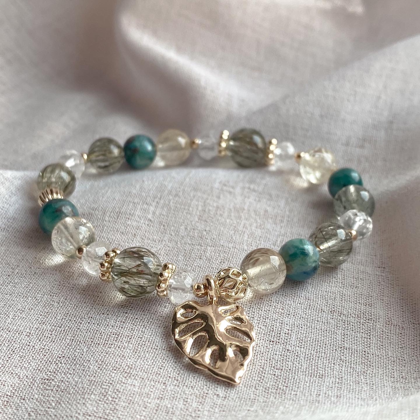 【浮金森林】- 莫奈花園祖母晶黃水晶綠碧髮白水晶手鏈