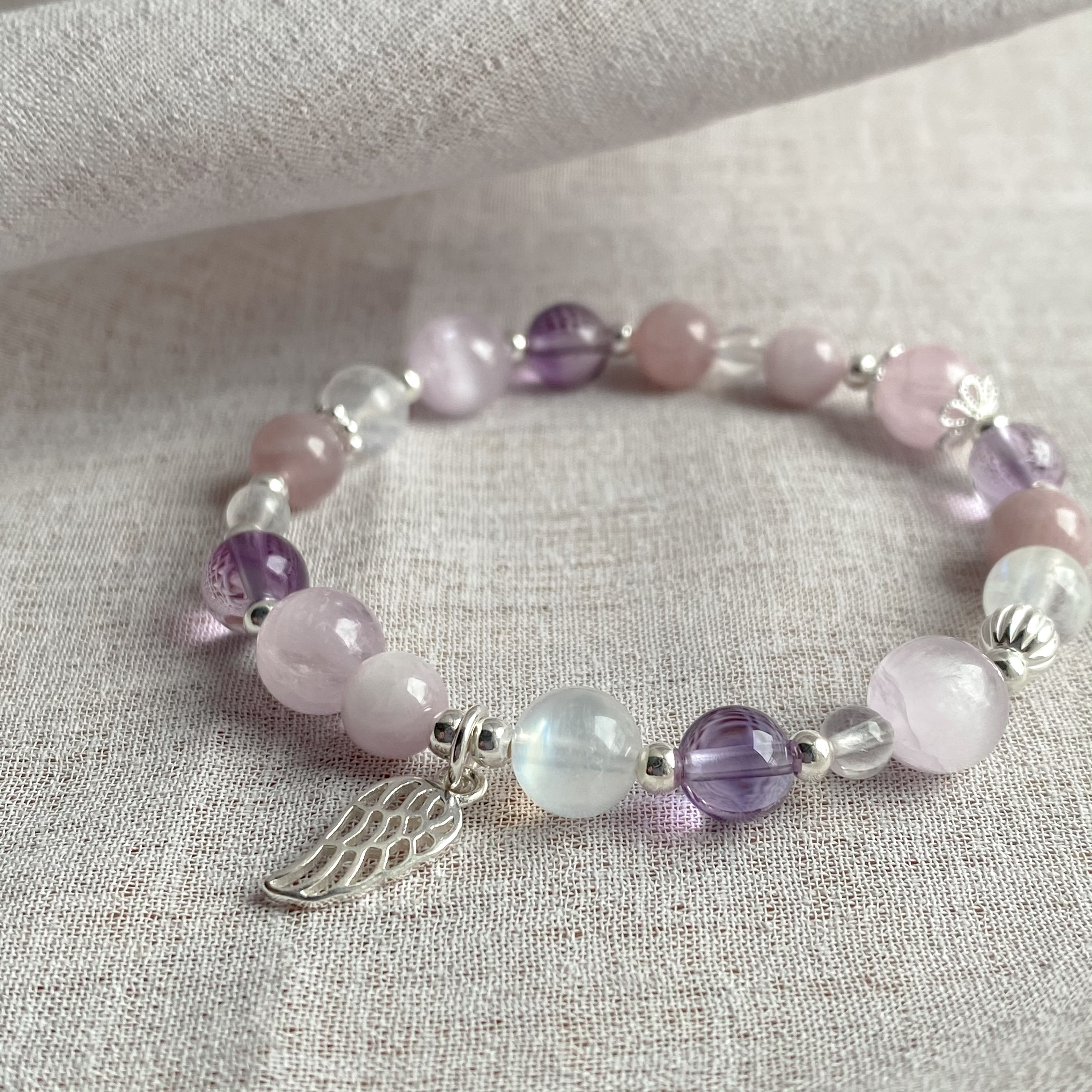 【捕夢網的秘密】- 紫鋰輝粉晶紫水晶月光石手鏈