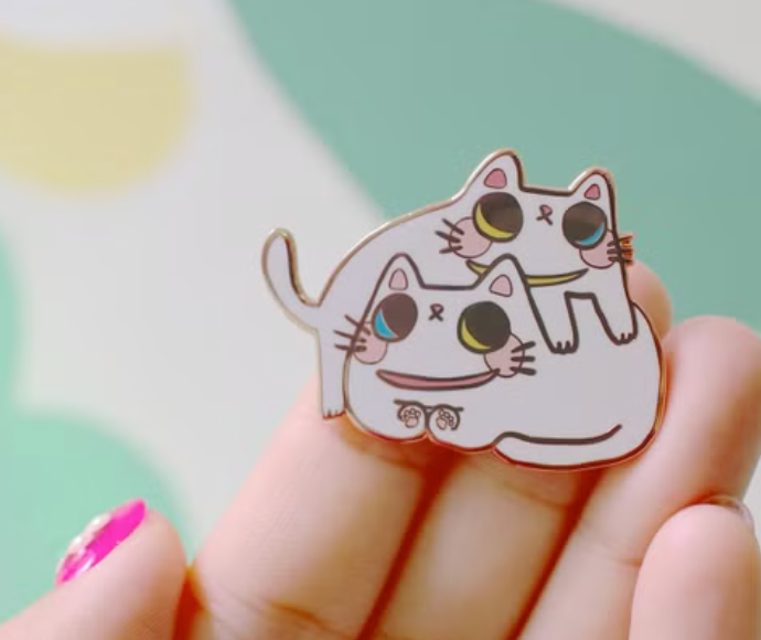 金屬徽章 兩隻貓咪疊疊樂