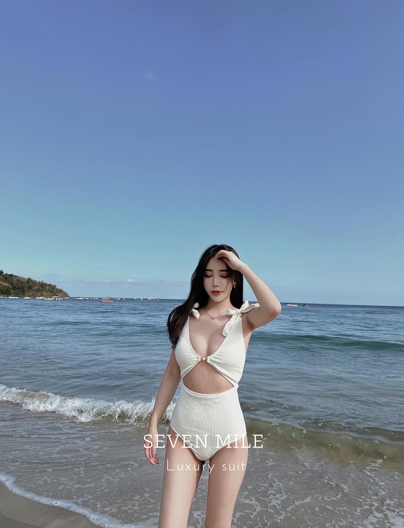 連身鏤空綁結泳衣👙黑/白