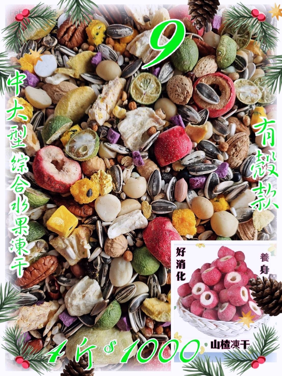 ｛集鸚社｝9號 唯一首創〈水果豐富型凍干〉有殼熟化營養日糧～吃得到營養。也能吃得到膳食纖維自然營養再也不用擔心牠營養夠嗎