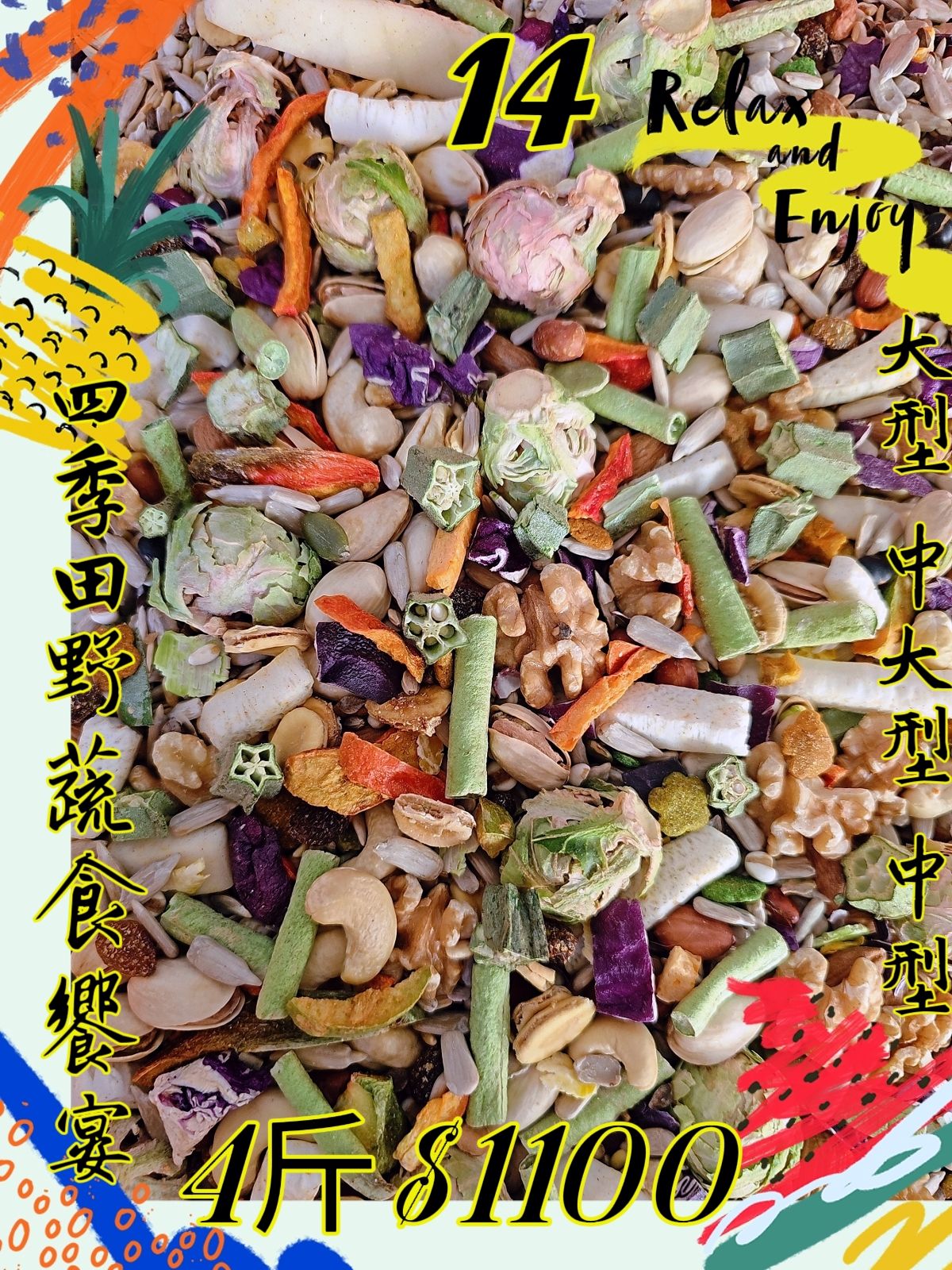 ｛集鸚社｝14號〈新產品〉🥬🥕🍓🥦🍎中大型全新亮相…滿足一整天享受美食的好心情。有殼*無殼。營養一起搞定