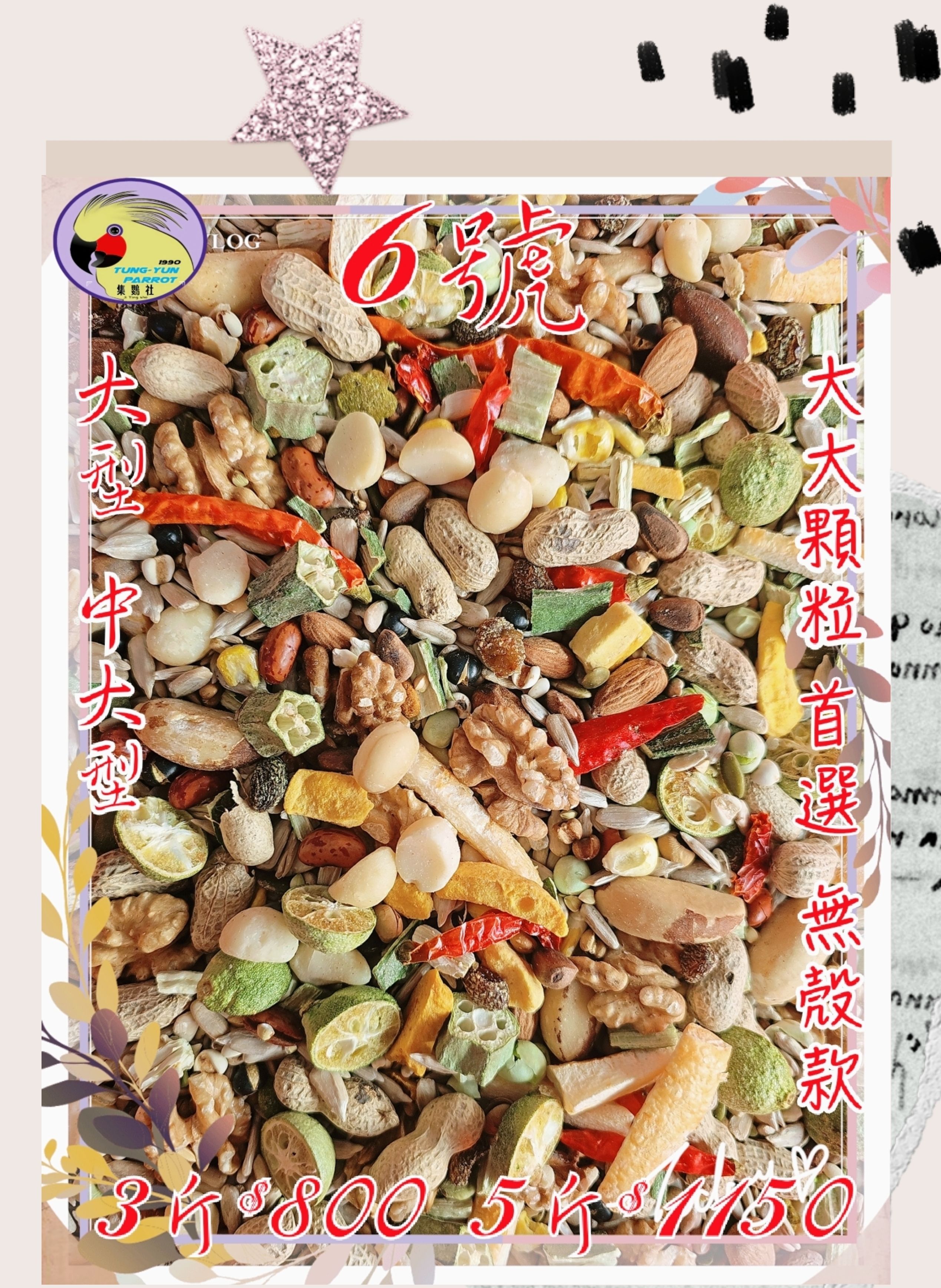 ｛集鸚社｝＜6號＞青桔綜合凍乾堅果全日糧，大型鳥重堅果的首選四季在變飲食均衡更要調配均衡唷～