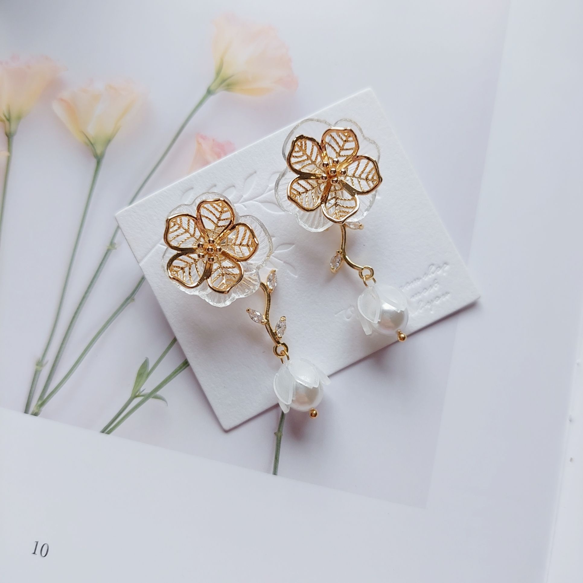 ＜市集限定＞透明花細語-兩戴式手作耳環