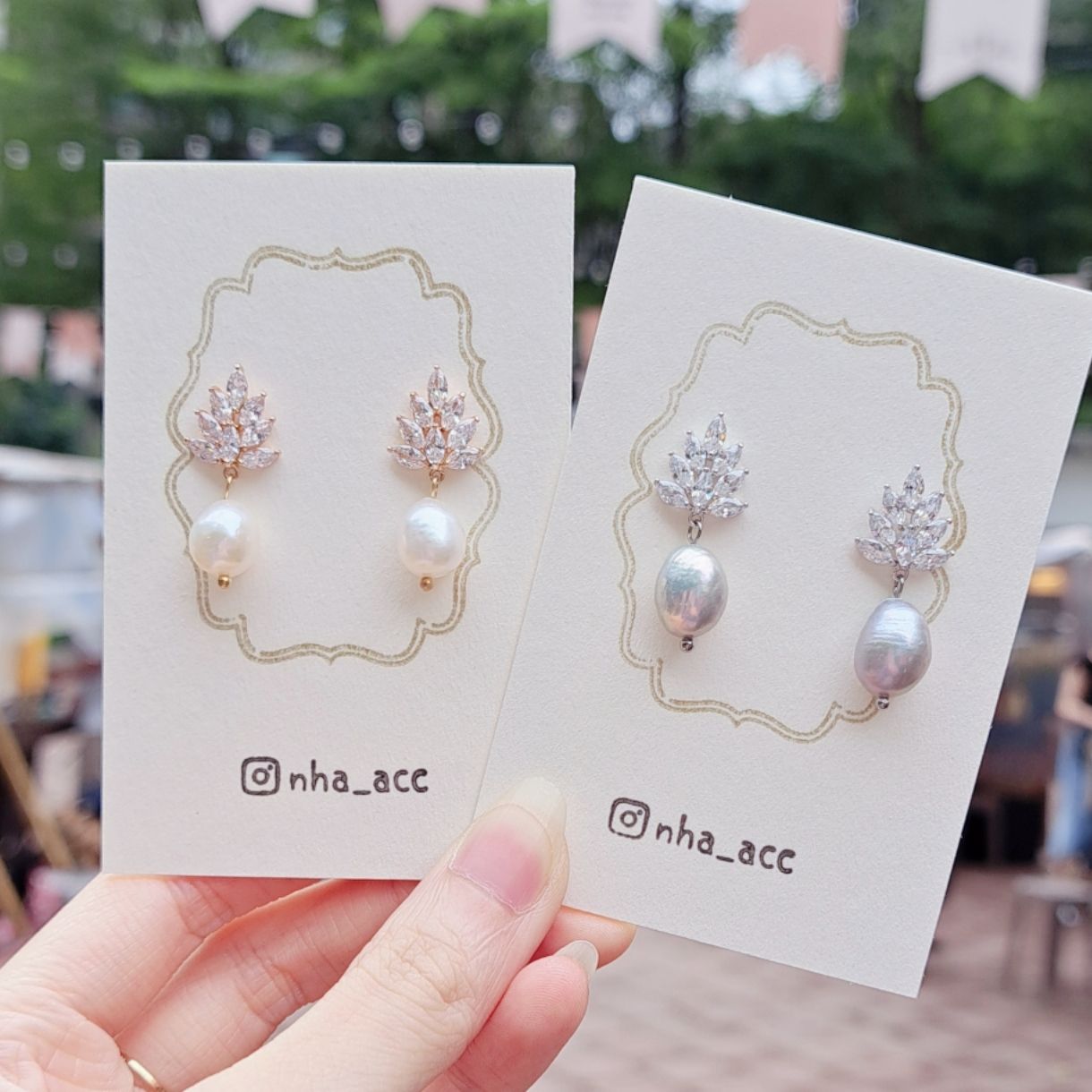 ＜市集限定＞925純銀葉片珍珠耳環