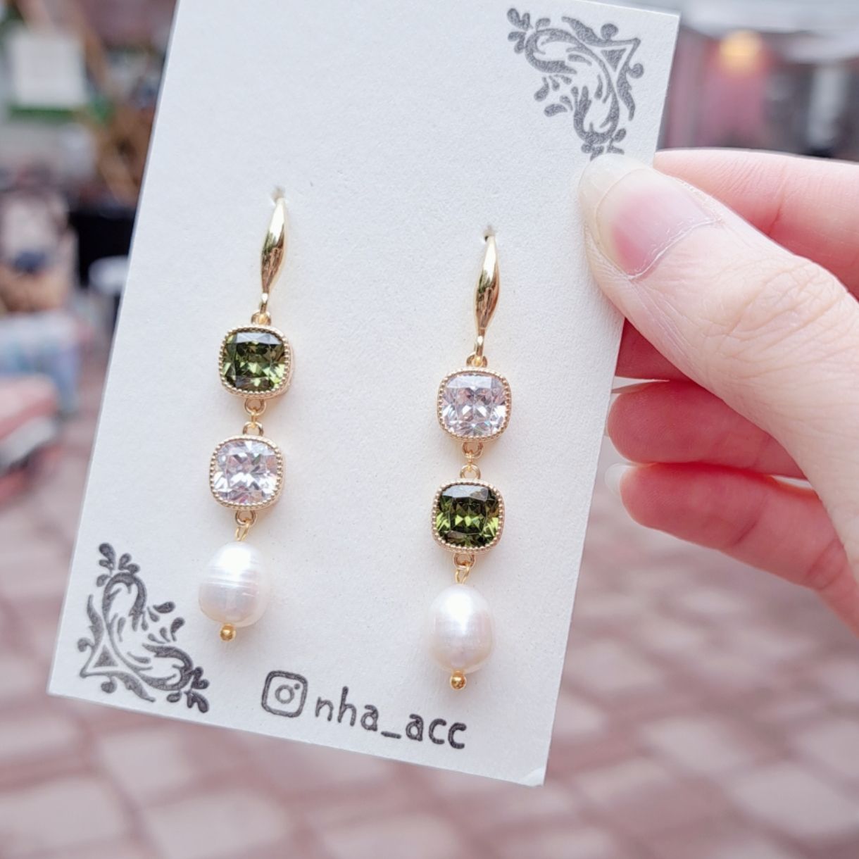 ＜市集限定＞復古方格珍珠耳環