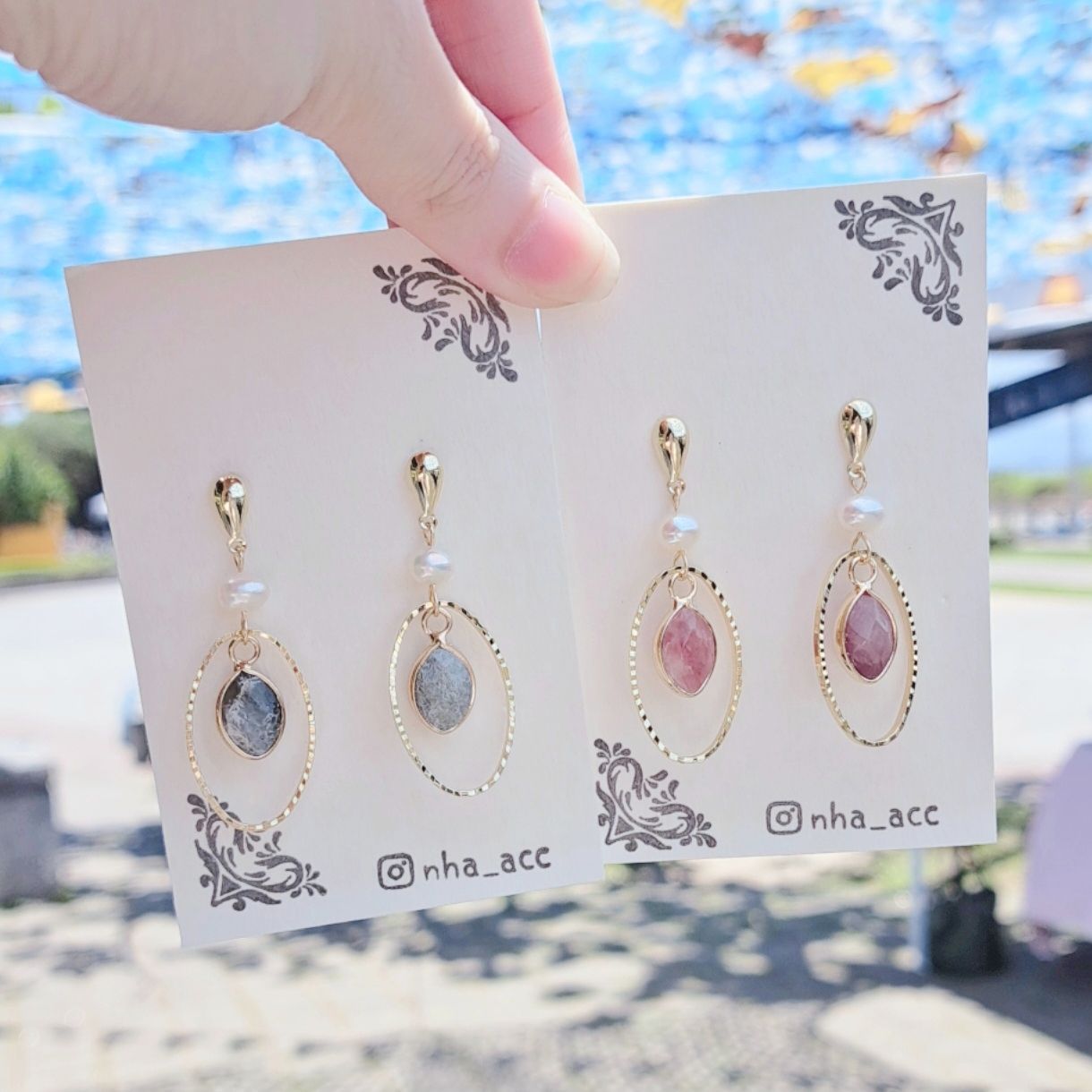 ＜市集限定＞復古天然石設計手作珍珠耳環