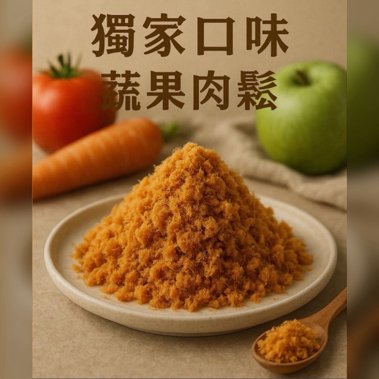 【免運費】2包『黃金蔬果肉鬆』標榜純肉鬆，使用蔬菜水果熬煮8小時出蔬果甘甜湯汁，濃縮到肉品內取代味精，低糖/低油/低鹽