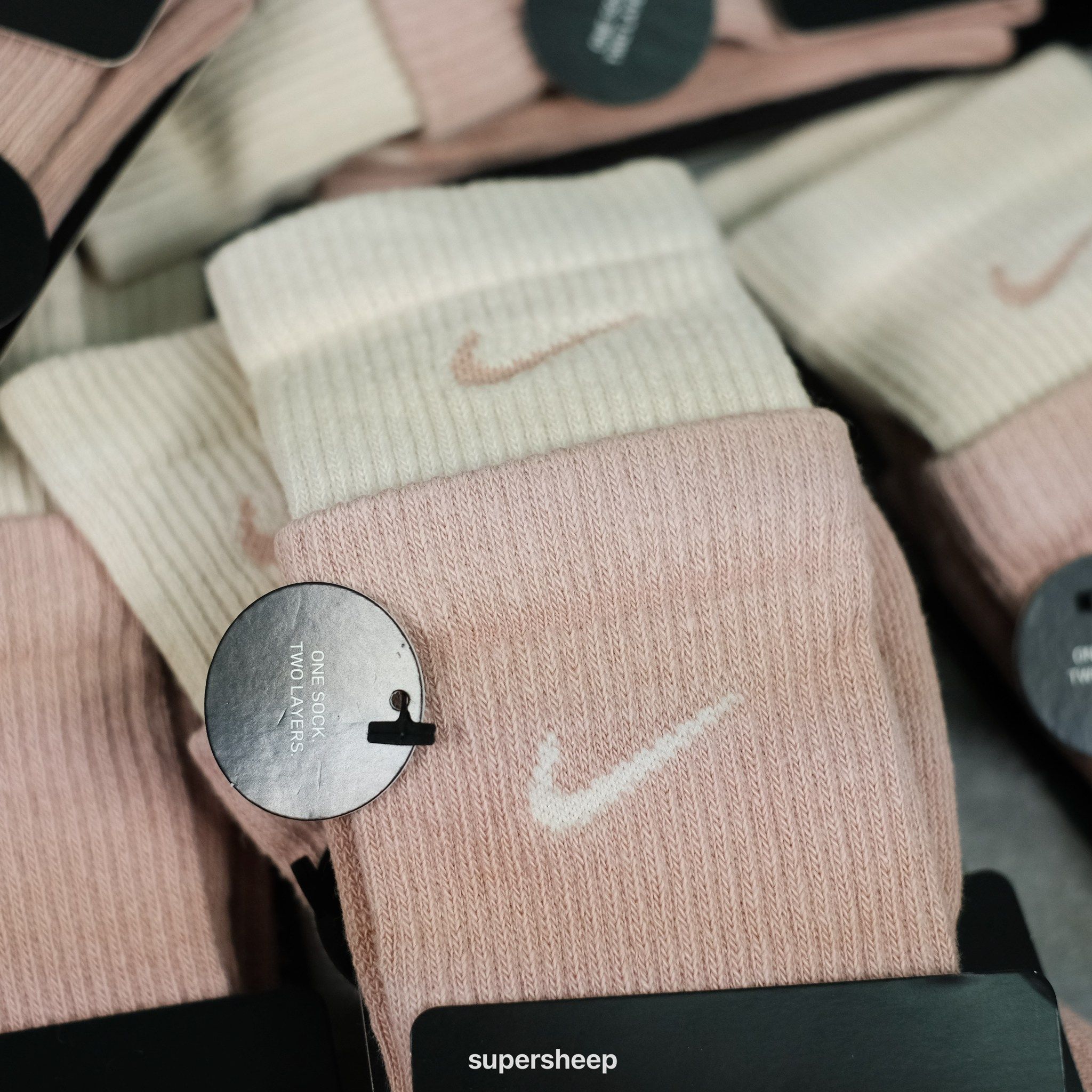 Nike 雙層 裸粉 長襪