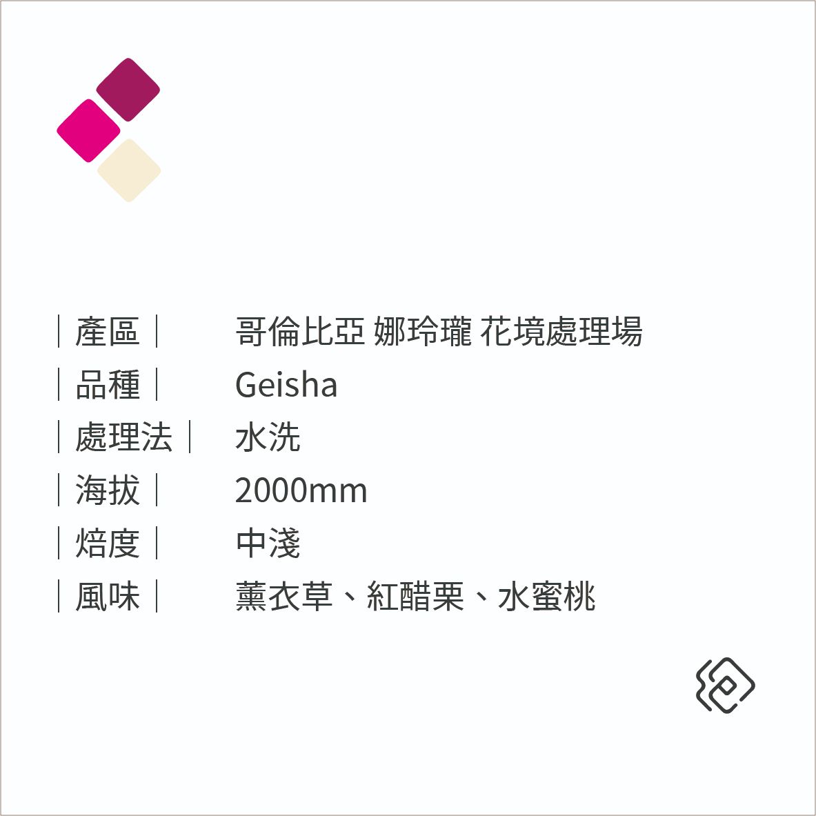 哥倫比亞 娜玲瓏 花境處理廠 藝伎 水洗｜中淺焙