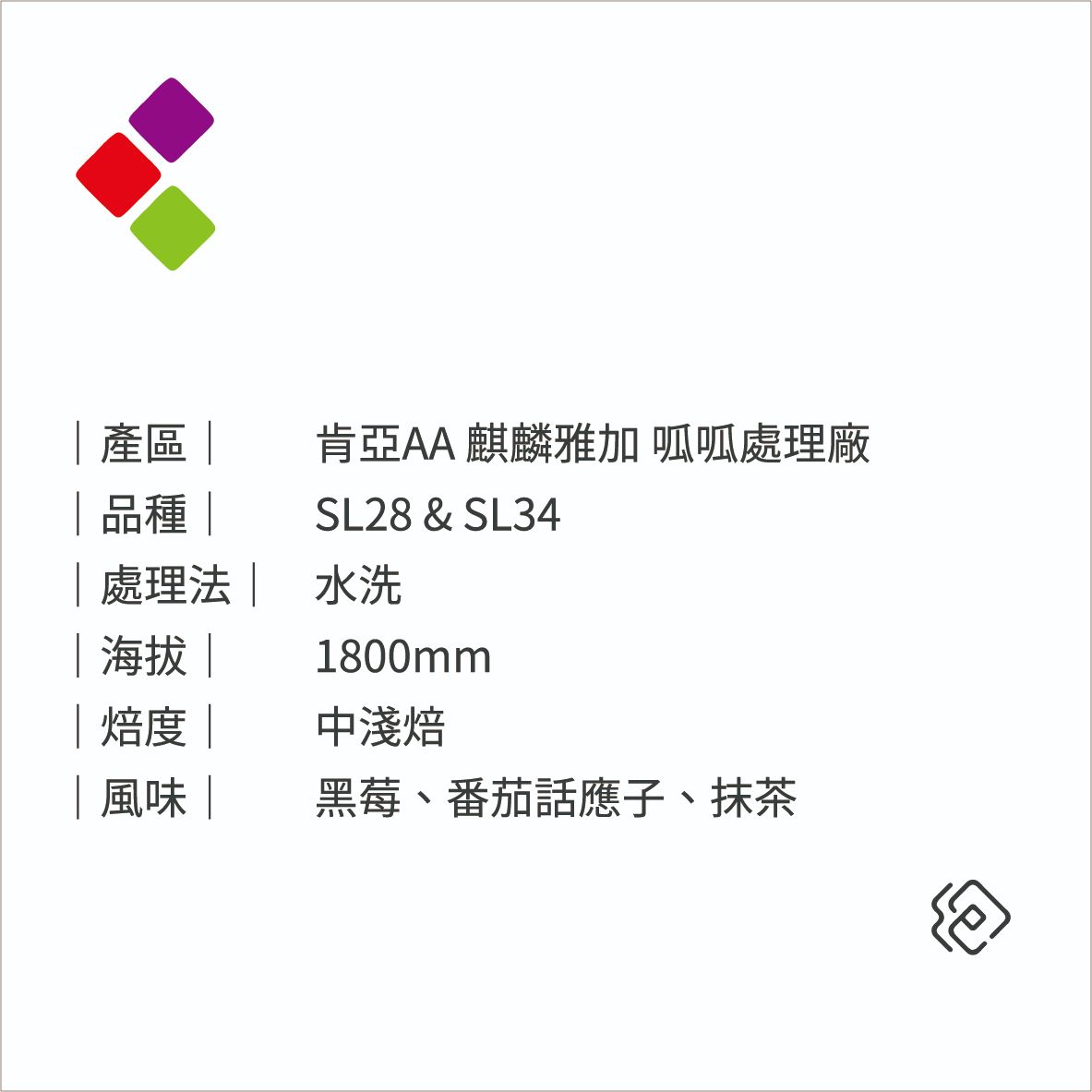 肯亞AA 麒麟雅加 呱呱處理廠｜水洗｜中淺焙