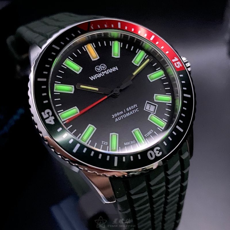 WAKMANN手錶，編號WA00007，44mm深綠色錶殼，綠錶帶款