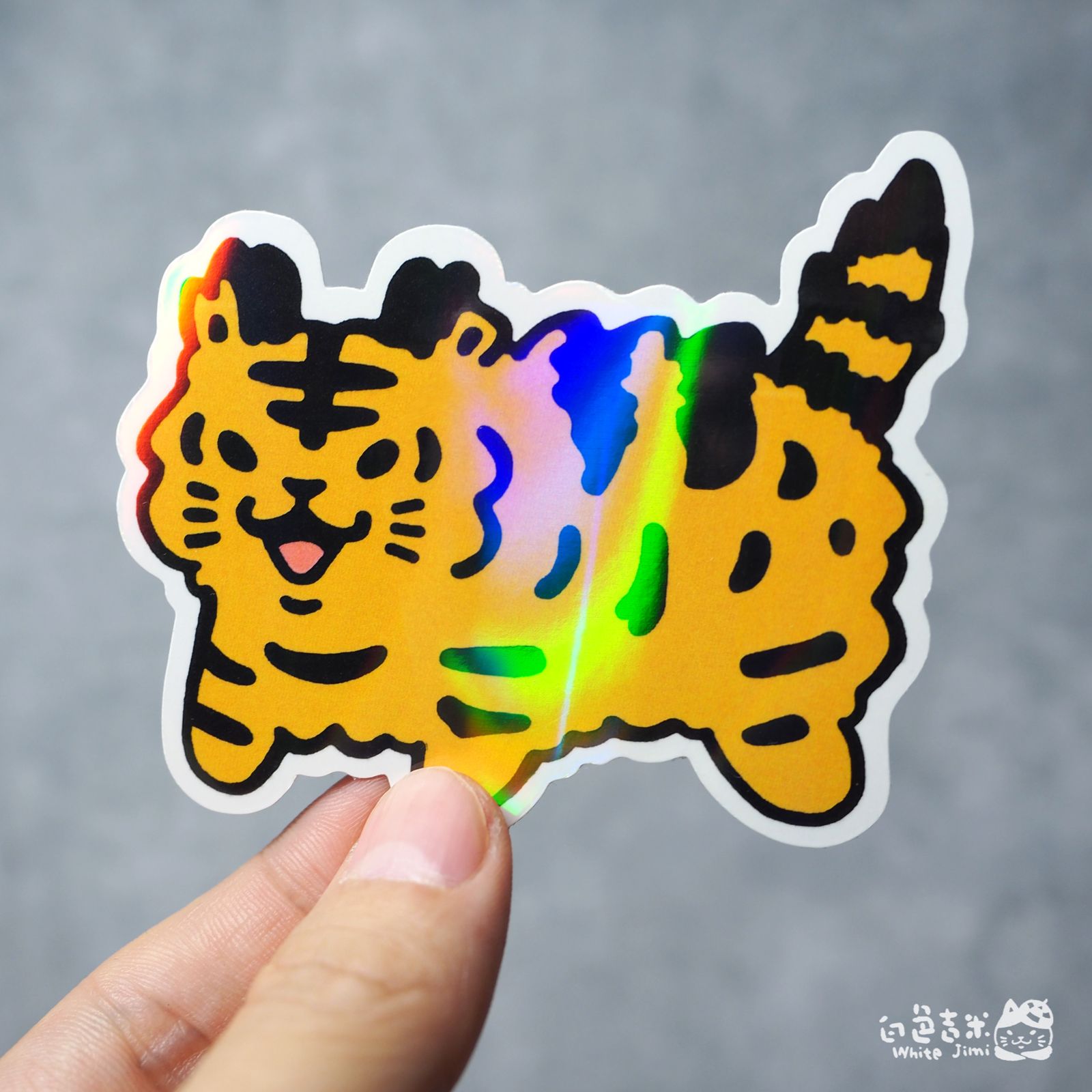 炸毛小老虎 彩虹珠光防水大貼紙