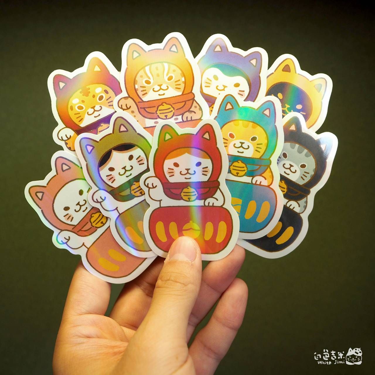 達摩招財貓 彩虹防水大貼紙