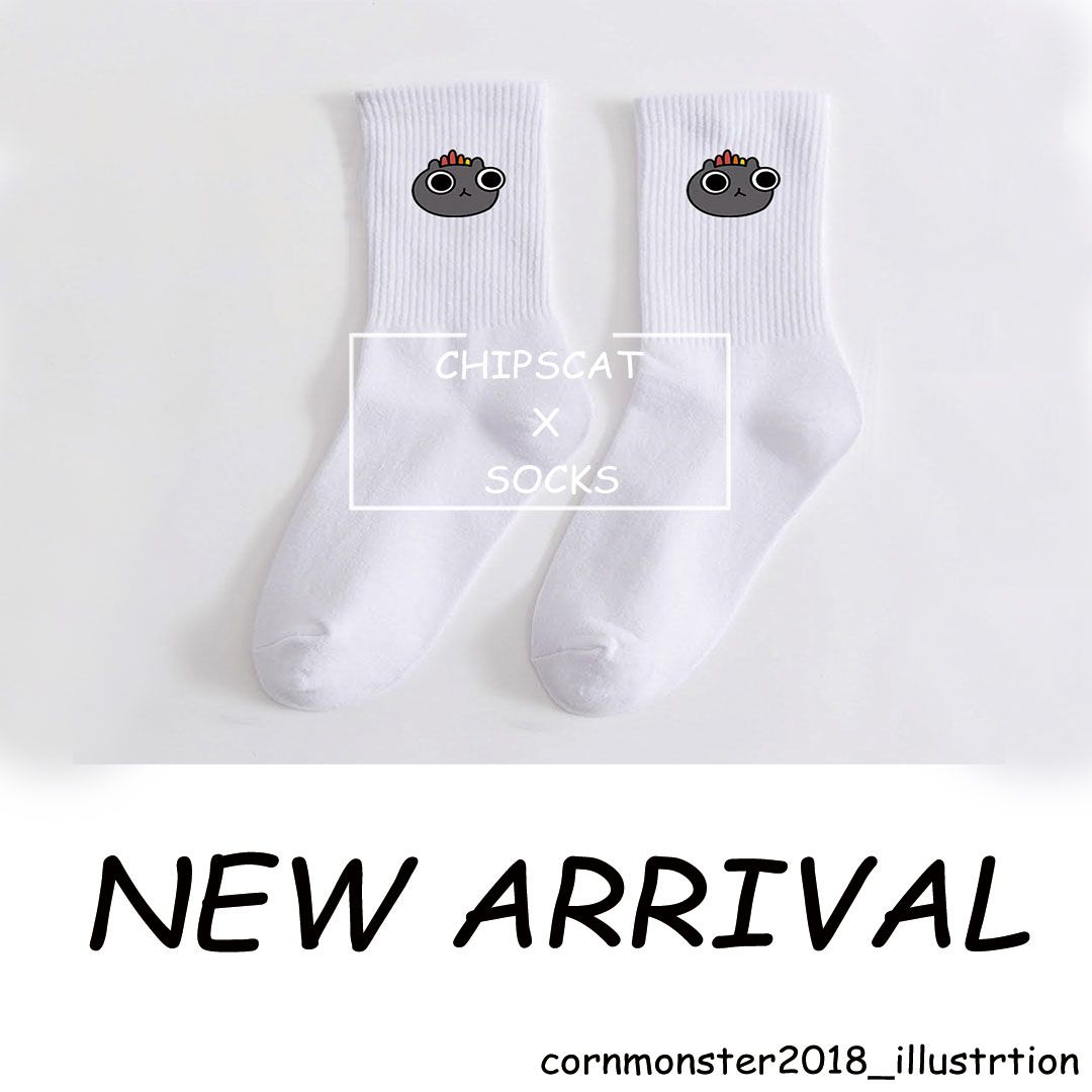 【中筒襪】新款純白復古中筒襪棉質時尚潮流中筒襪chipcat socks