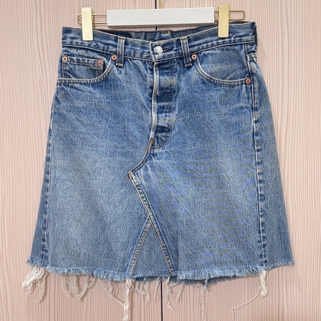 LEVI’S 501 古著 復古下擺不收邊鬚邊牛仔裙 垮裙 牛仔垮裙 經典501 復古 Levi’s LEVIS