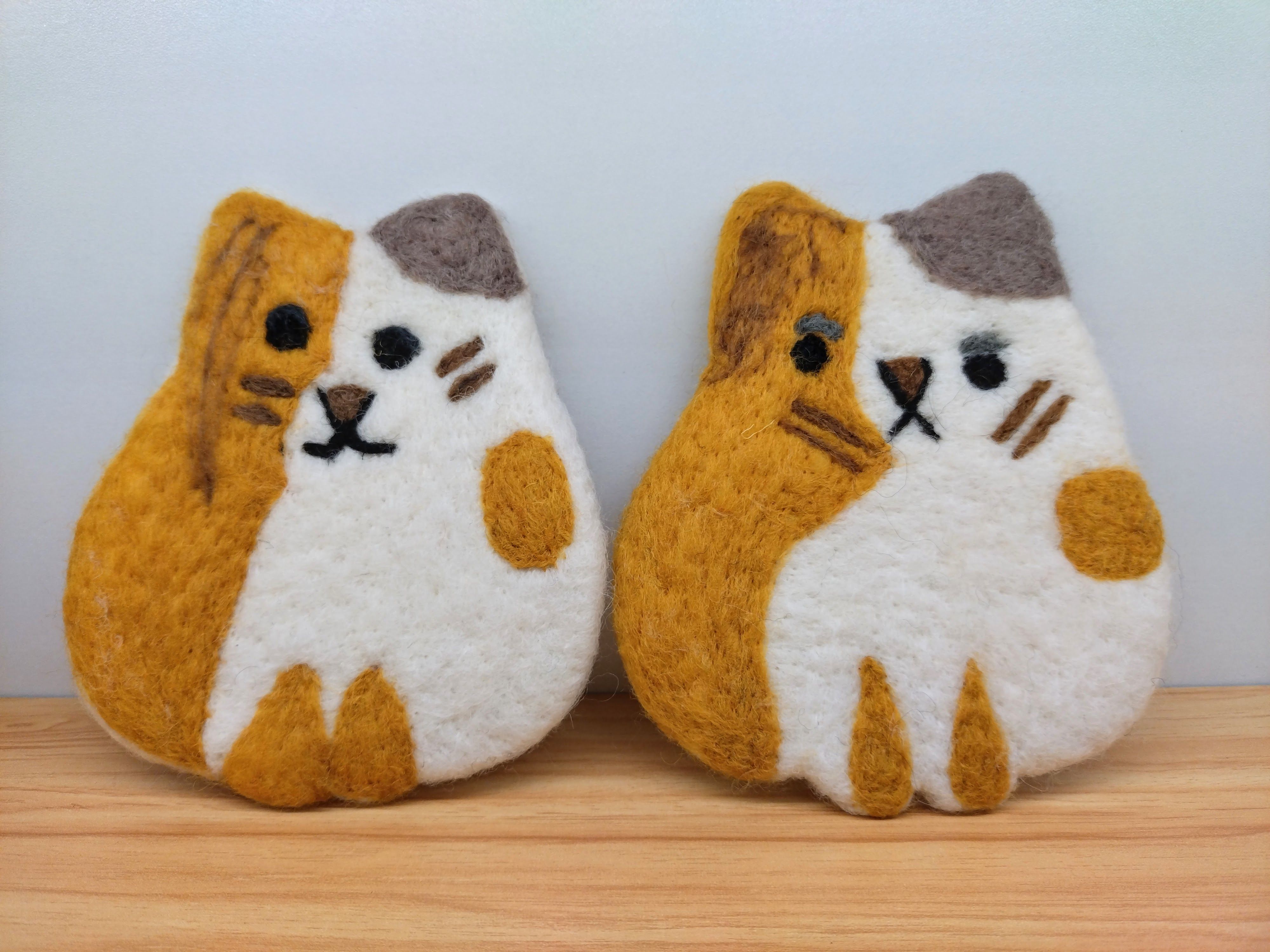 尼泊爾手工製作《羊毛氈貓咪杯墊/裝飾》黃棕貓-每隻都獨一無二的可愛，無法100%如圖不挑款~