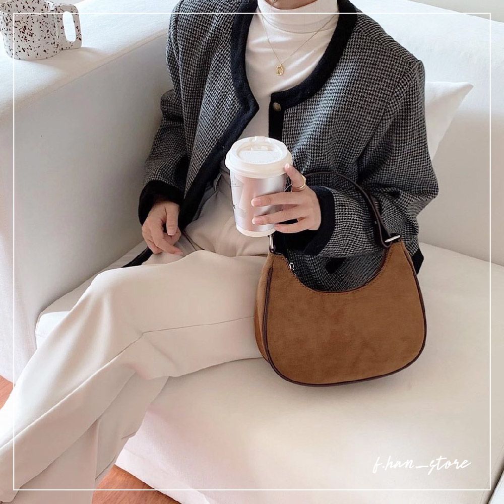 韓國復古麂皮絨面腋下包