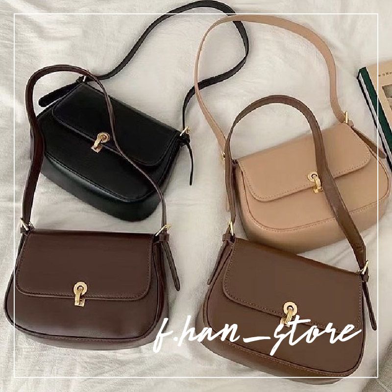 韓國復古金屬旋釦設計馬鞍包