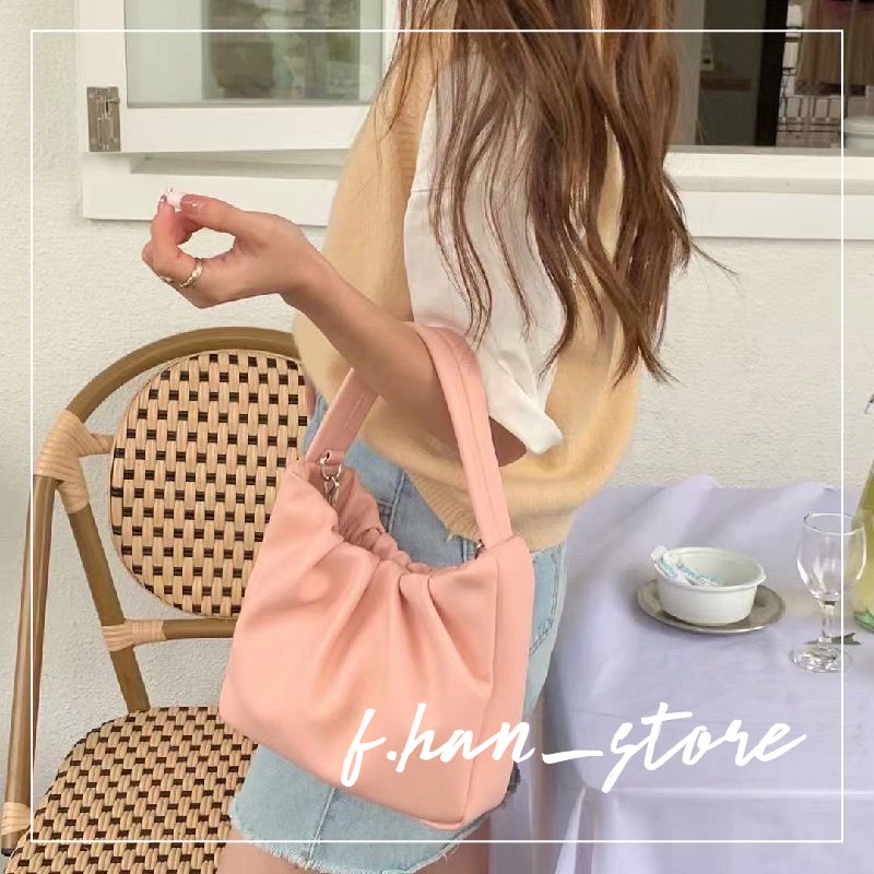 韓國春意純色摺皺雲朵包