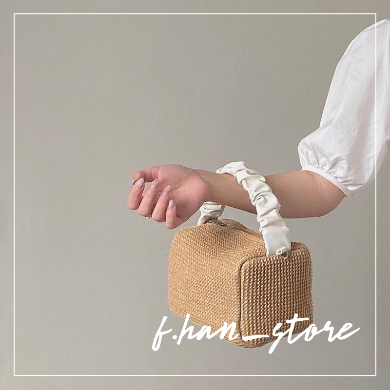 森林系褶皺手提草编包