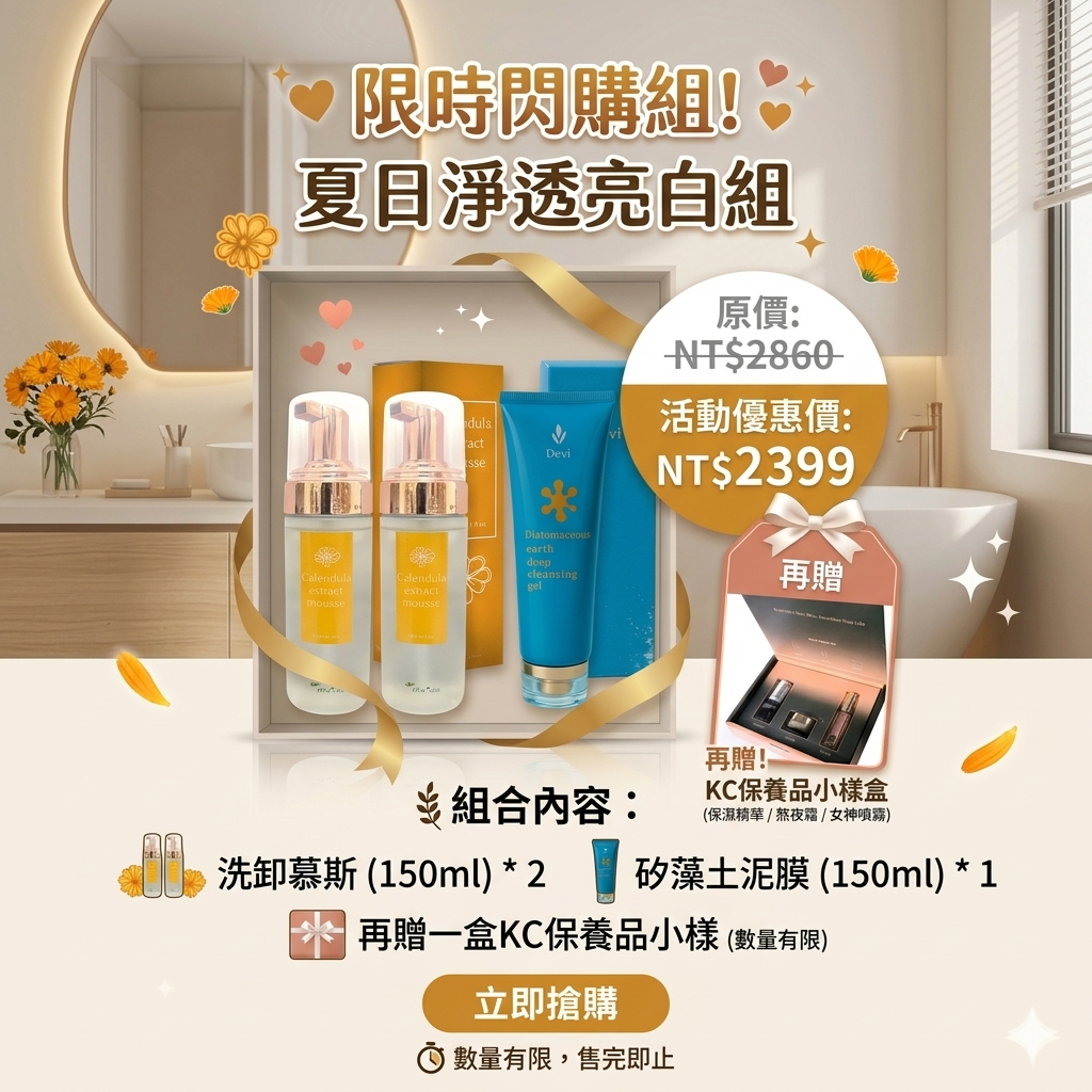 【組合活動】洗卸慕斯*2+矽藻土泥膜*1 贈 KC保養品小樣