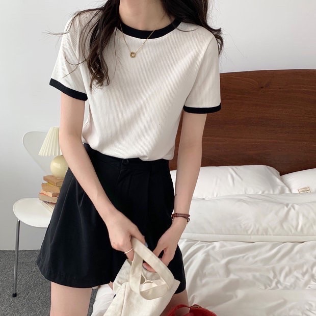 現貨黑✨撞色滾邊奶油色系短袖