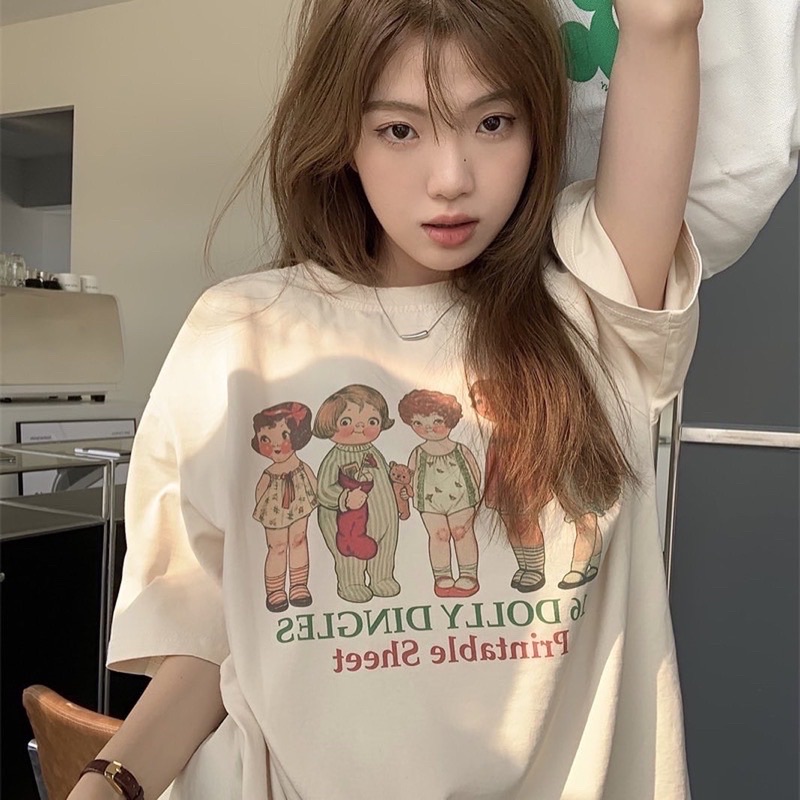 美式印花女孩短袖T