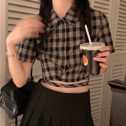 咖啡巧克力☕️甜辣綁帶格子襯衫/𝟮𝗰𝗼𝗹𝗼𝗿🫧