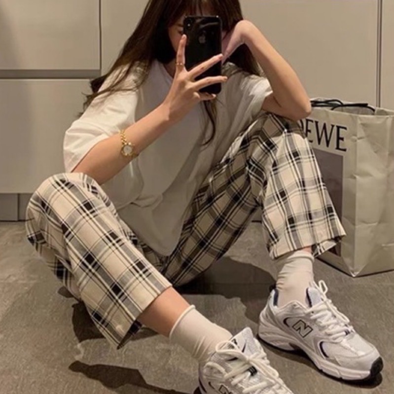現貨L黑白配格子休閒褲❤️❤️