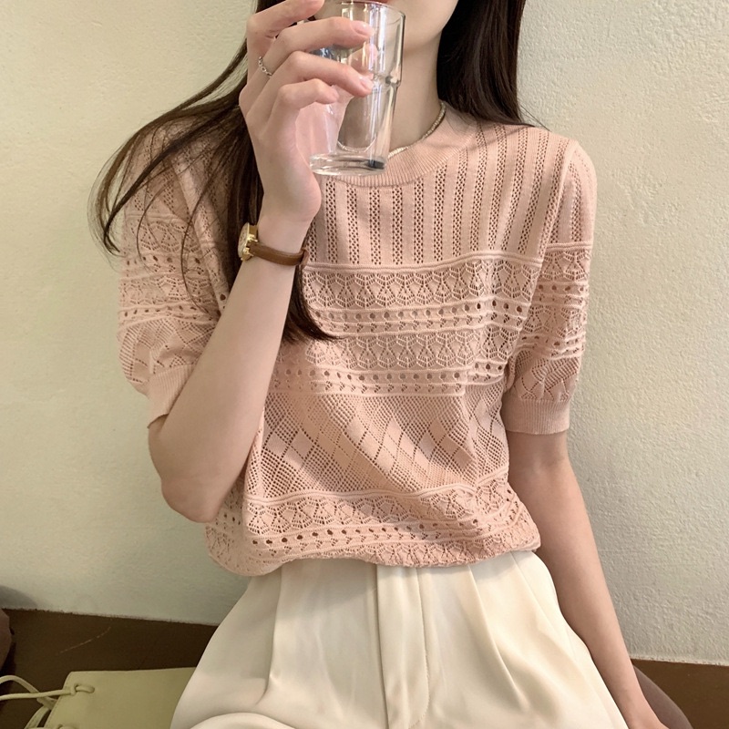 韓版實拍氣質鉤花針織衫