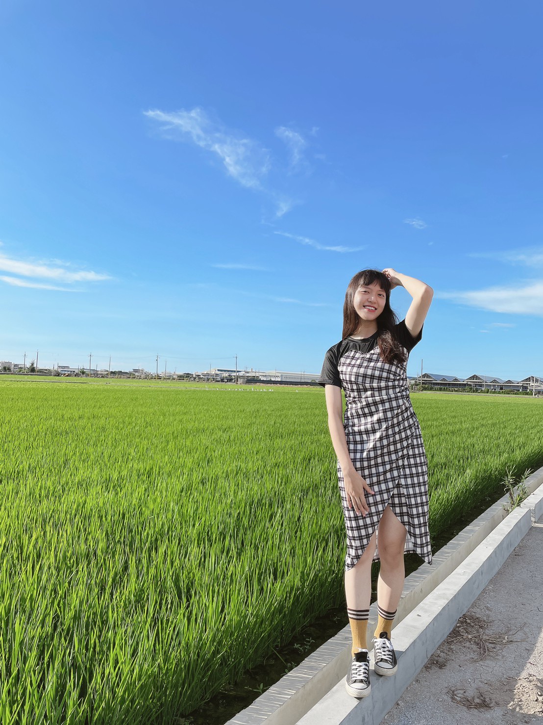 韓版實拍法式拼接連衣裙