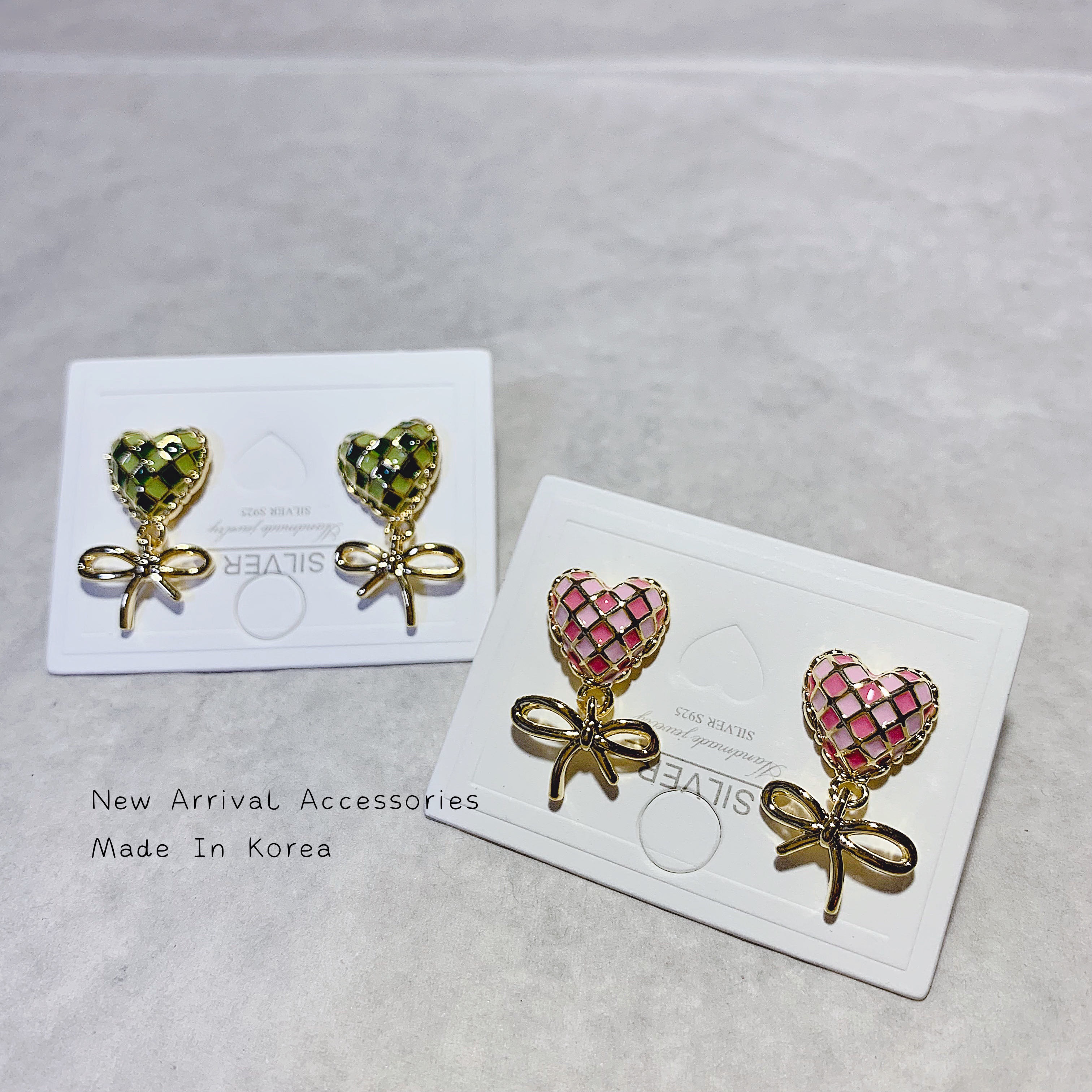 E-愛心棋盤格耳環