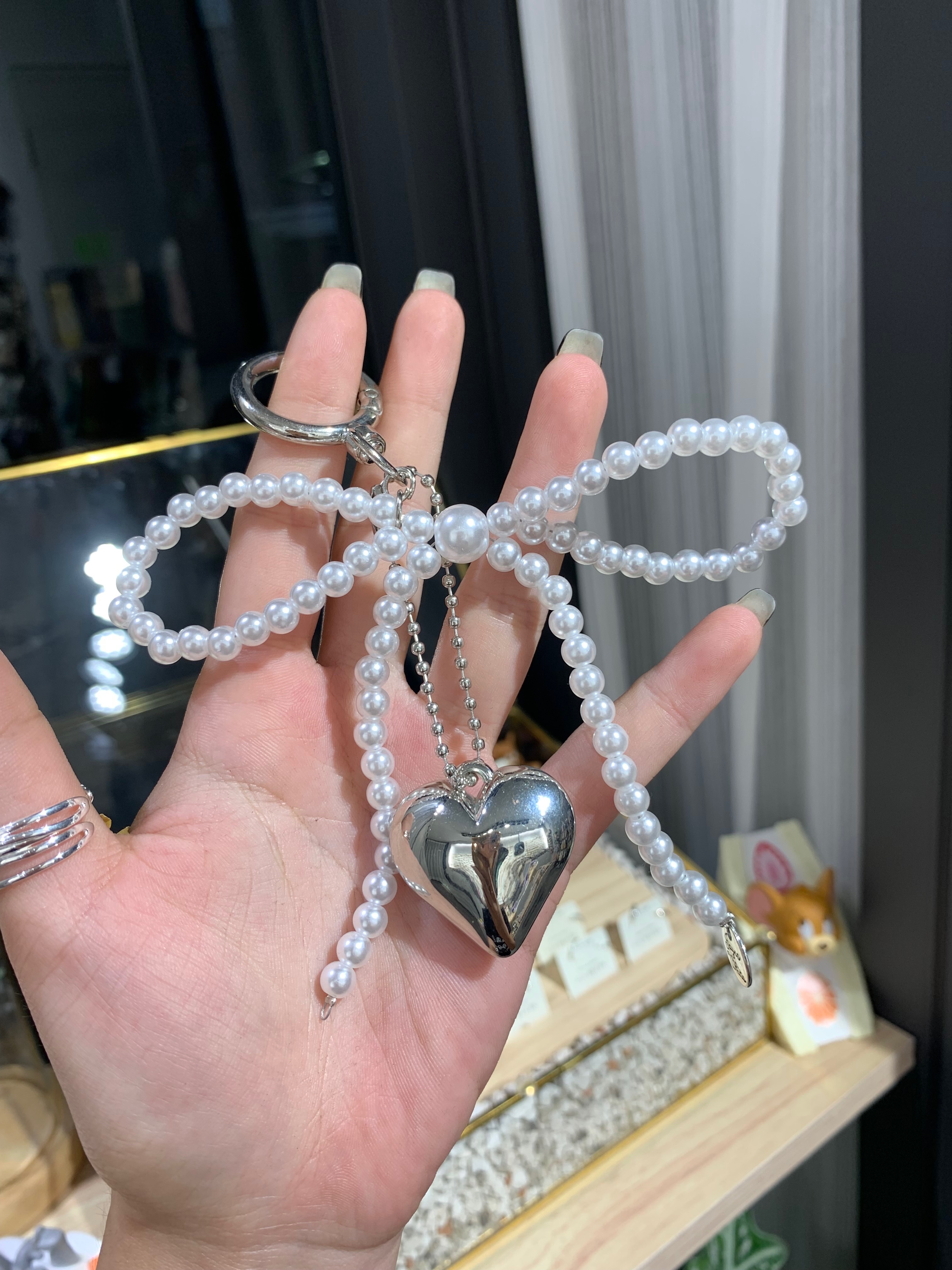 手串珍珠蝴蝶結鑰匙圈