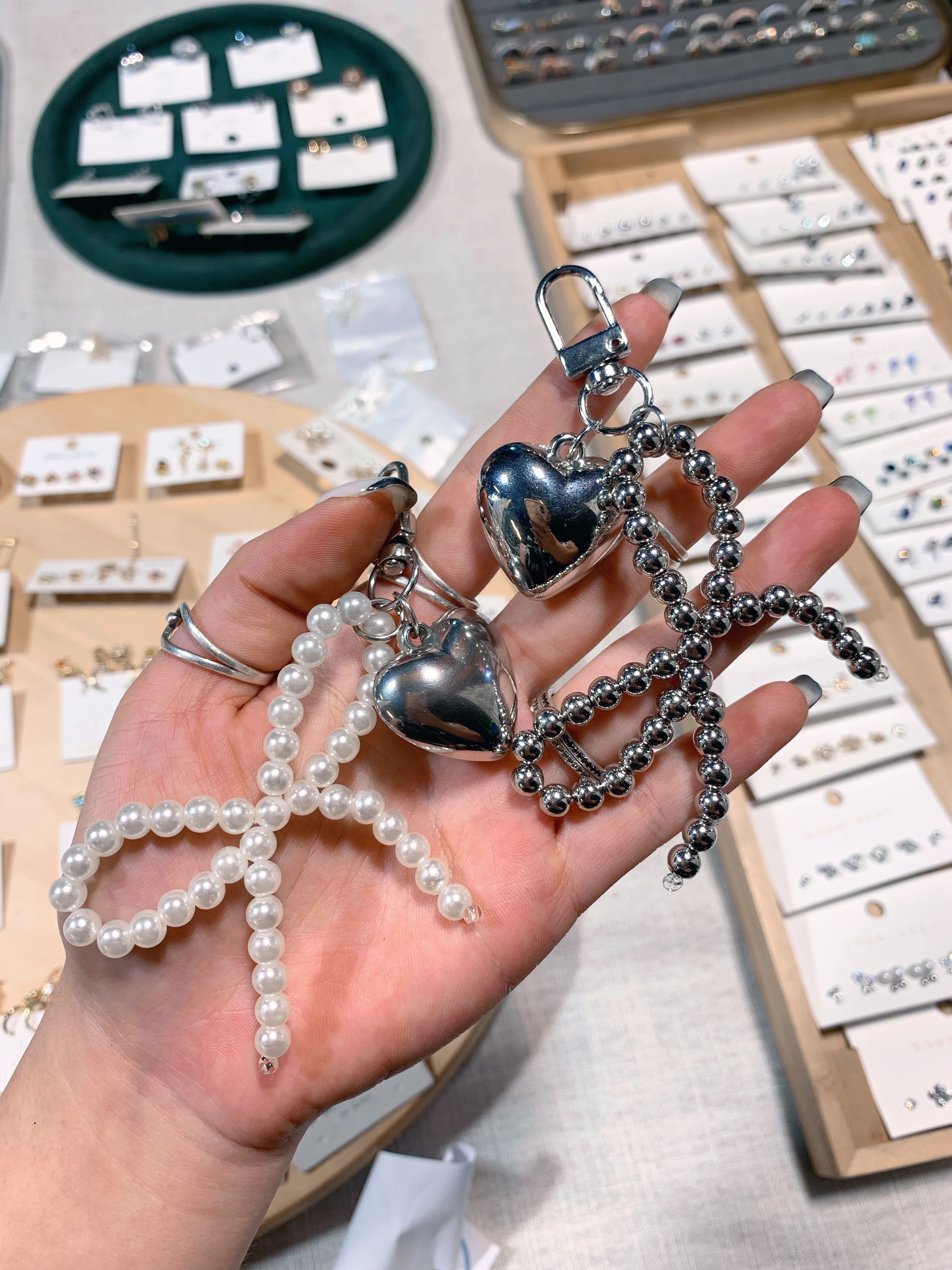 手串蝴蝶結➕鏡面桃心鑰匙圈