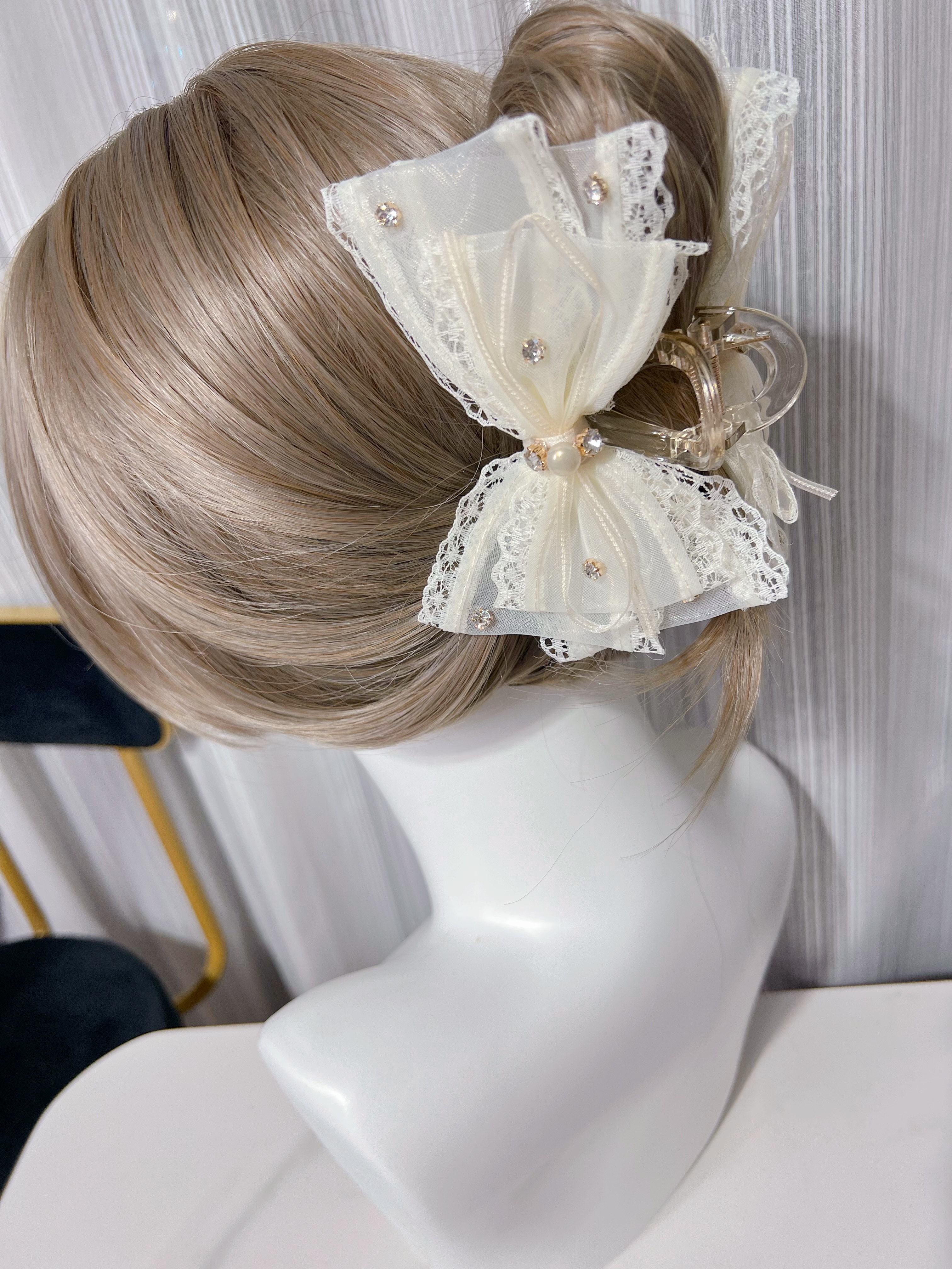 網紗蕾絲蝴蝶結鯊魚夾*髮量多ok!