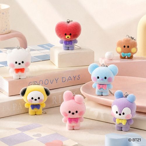 韓國BT21 蝴蝶結短絨毛鑰匙圈