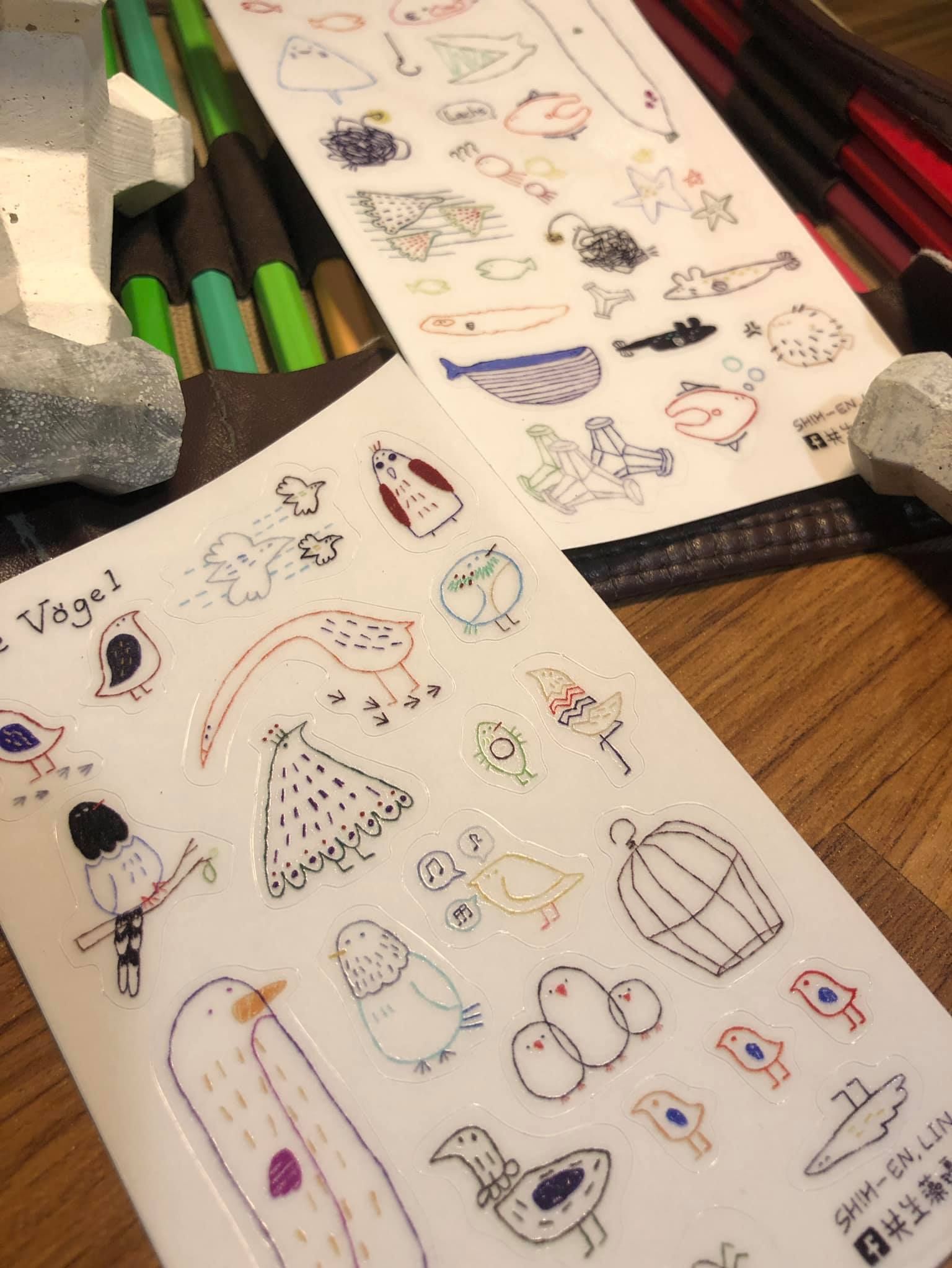 鳥與魚透明半斷貼紙