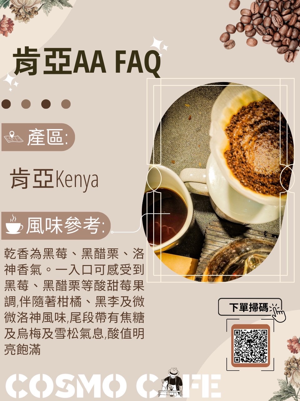COSMO CAFE 自家烘焙 肯亞AA FAQ 中淺焙