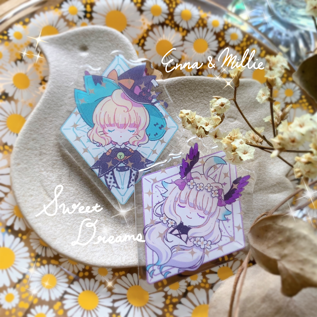 魔女貓與天堂鳥壓克力滴膠別針