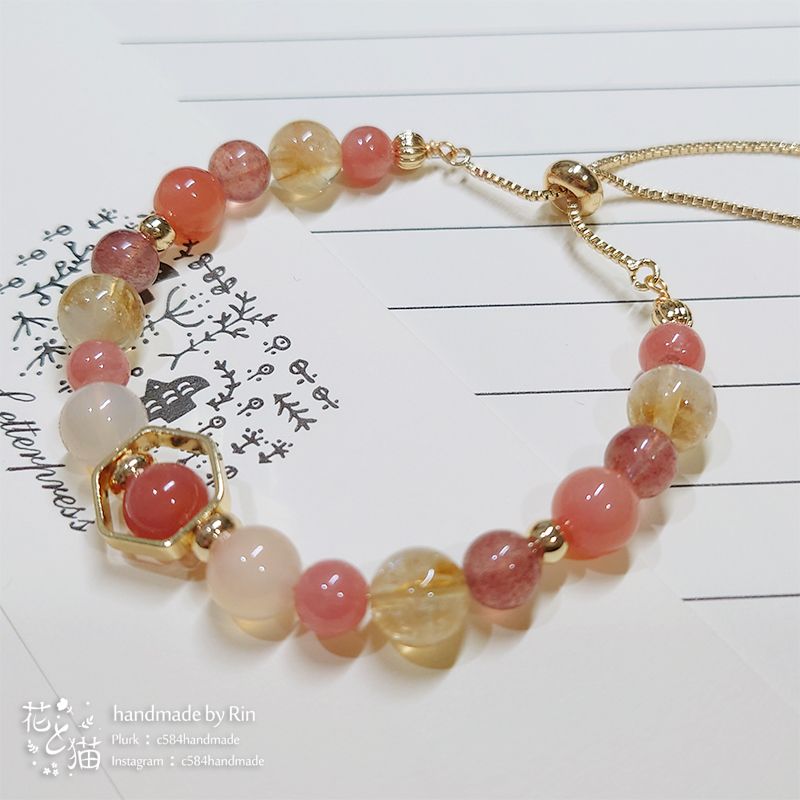 【手鍊】蜂蜜蜜桃｜天然石手鍊 手圍約13~18cm（最寬入手圍：19cm）